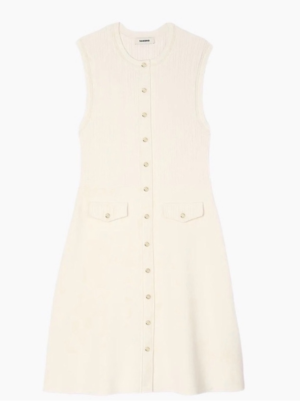 Sandro Knit Mini Dress Cream Button-Front Sleeveless Dress FR 40 US 6